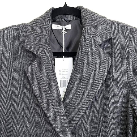 Thakoon Herringbone Side Tie Tie Gray Long Blazer Jacket NWT Medium - Picture 4 of 7